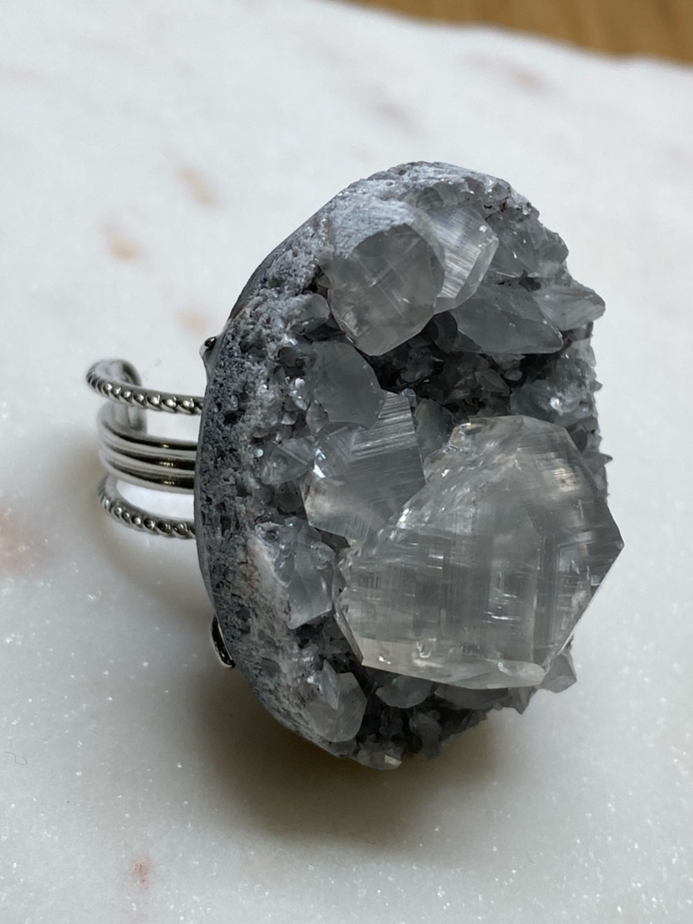 Raw Apophyllite Ring • Natural Sparkling Crystalline Gemstone • Silver Statement - Picture 7 of 16